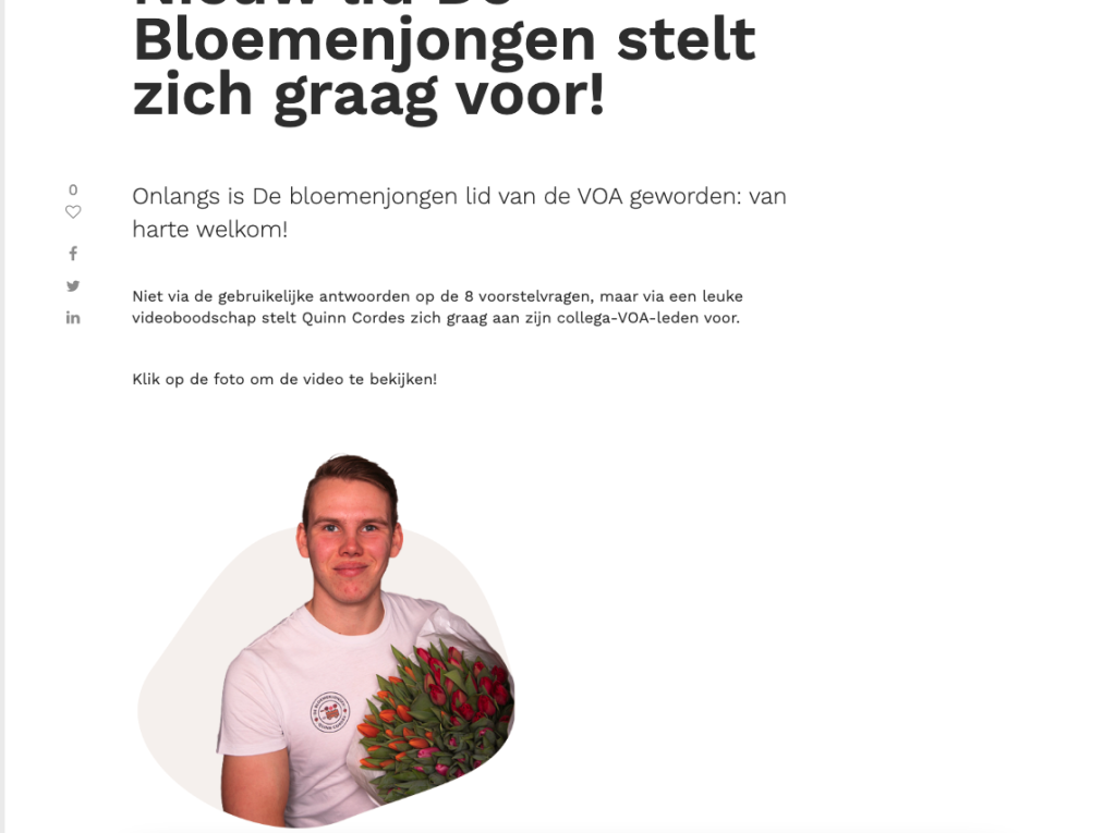 Nieuw lid van de voa Quinn Cordes De bloemenjongen