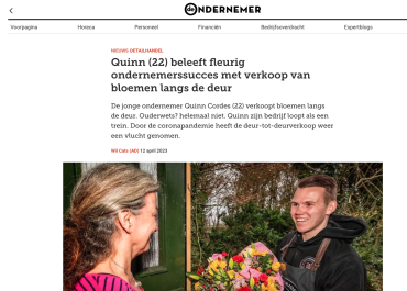 De ondernemer: Quinn (22) beleeft fleurig ondernemerssucces met verkoop van bloemen langs de deur