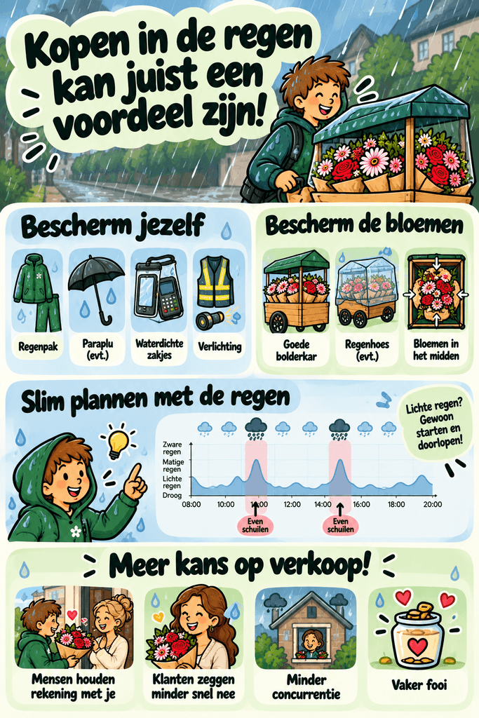 Bloemen verkopen in de regen 1