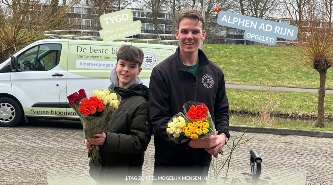 Tygo (13) uit Alphen aan den Rijn — zijn eigen baas, zijn eigen bloemen op tafel